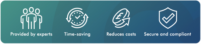 four benefits to outsourcing IT, with icons