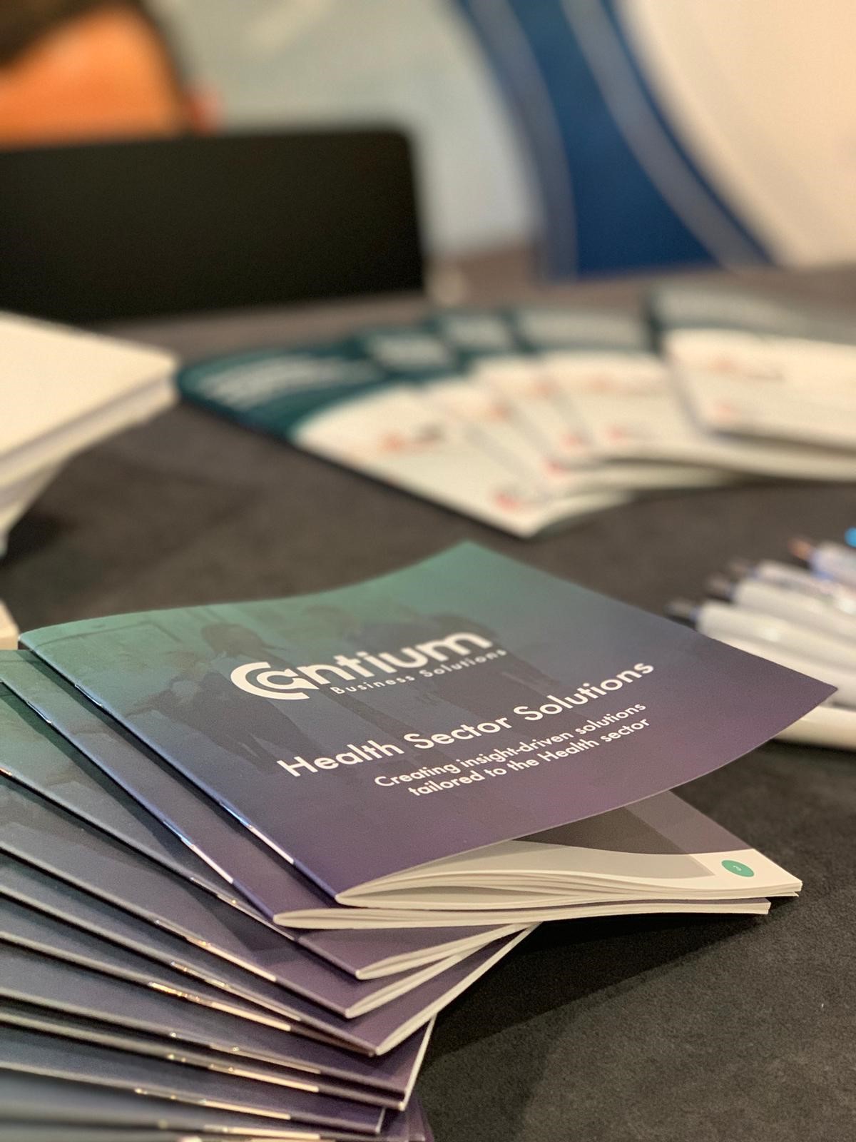 Cantium branded health sector information leaflets on a table